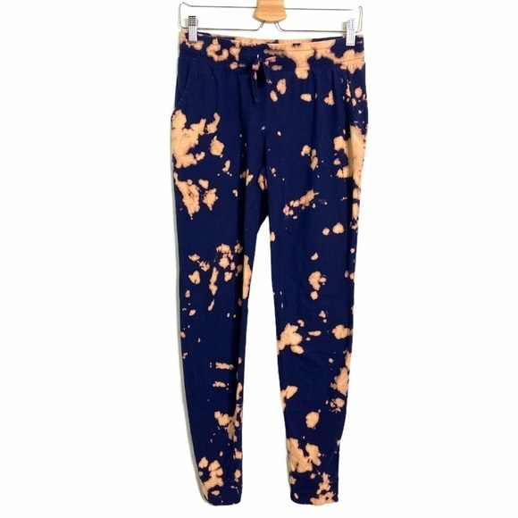 HANES Custom Blue Bleach Dyed Cinch Waist Joggers - Picture 1 of 6